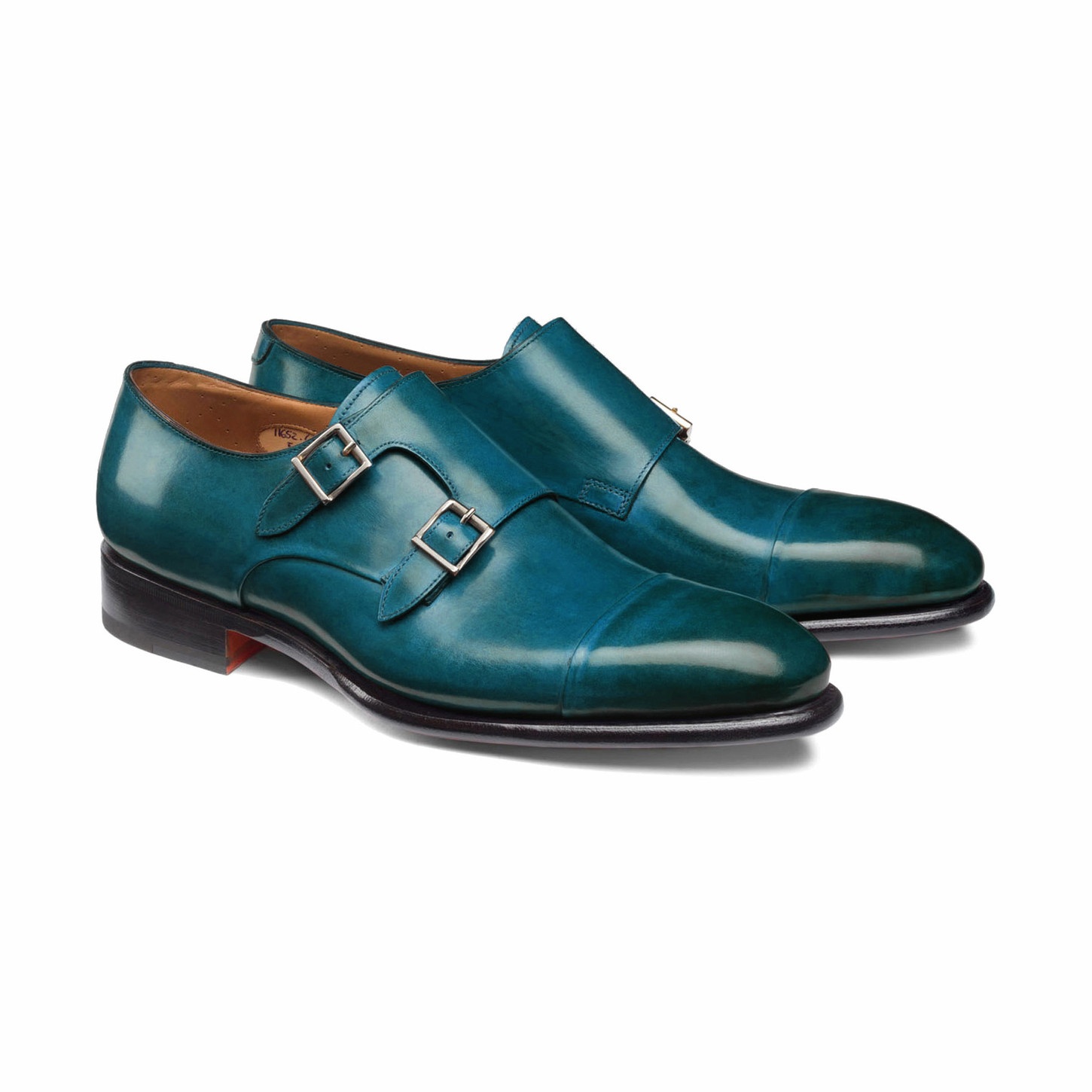 Men's dark blue-green leather double-buckle shoe - 5