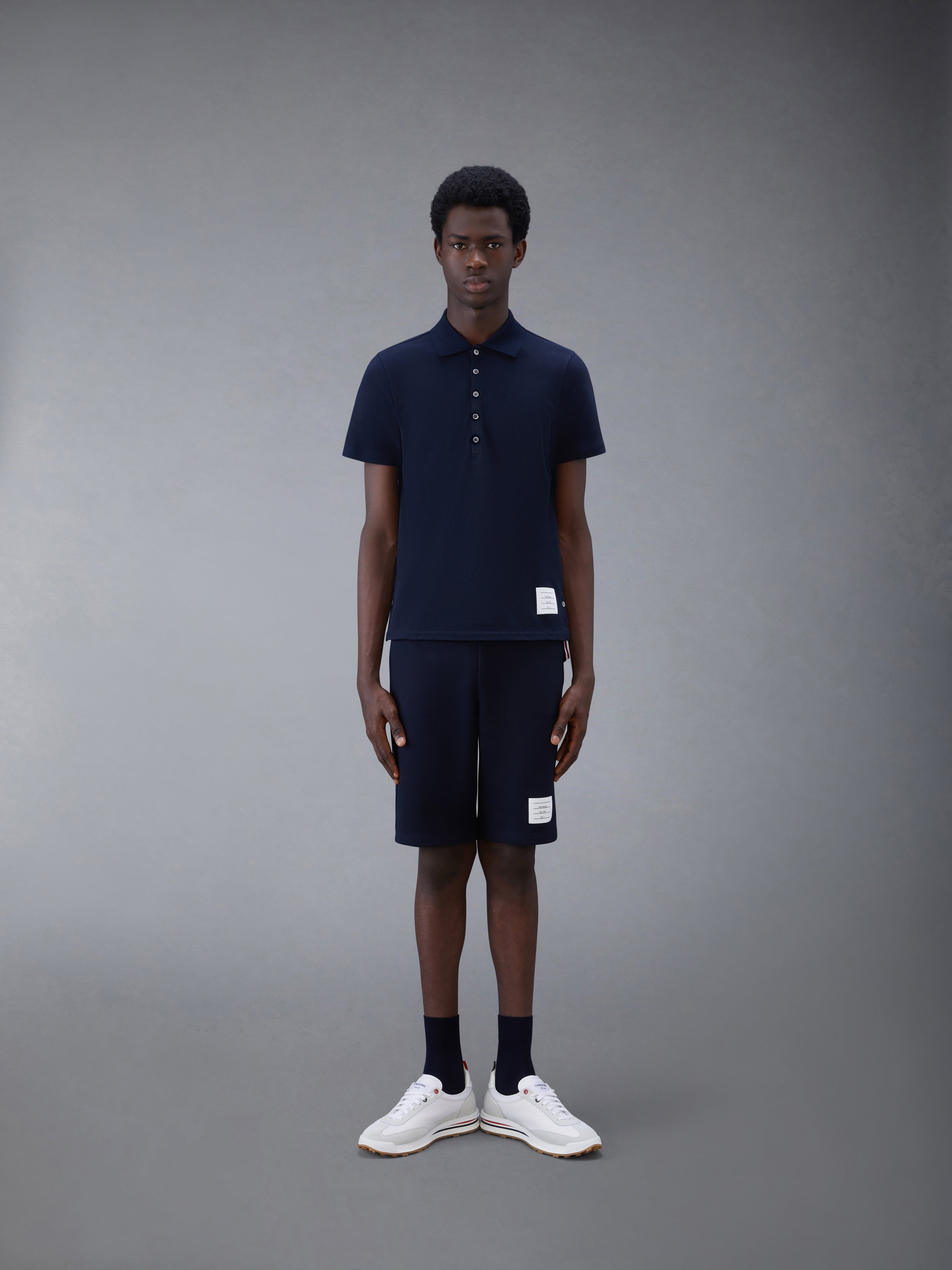 Navy Cotton Pique Center Back Stripe Relaxed Fit Polo - 3