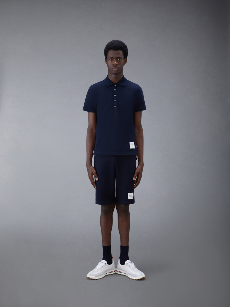 Navy Cotton Pique Center Back Stripe Relaxed Fit Polo 3