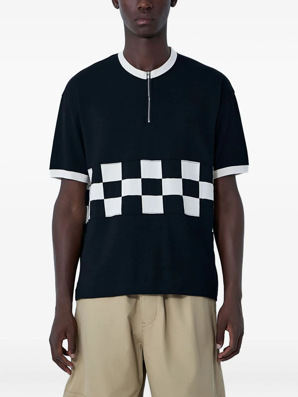 checkerboard panel knitted T-shirt - 1