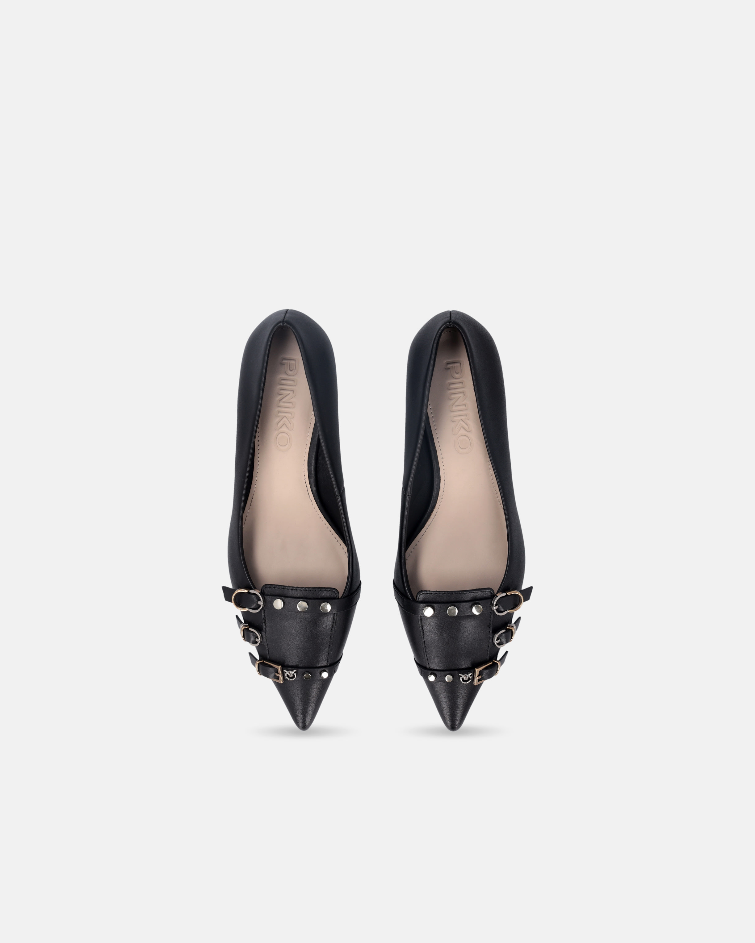LOW LEATHER PUMPS WITH STRAPS AND STUDS - 9