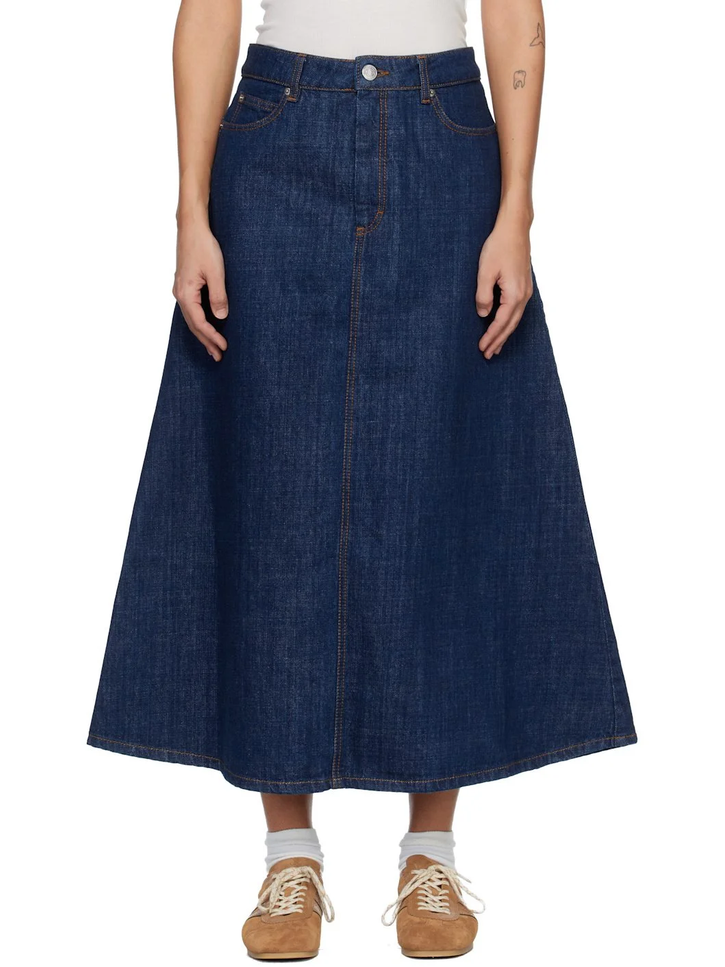 Blue Cotton Denim Maxi Skirt - 1