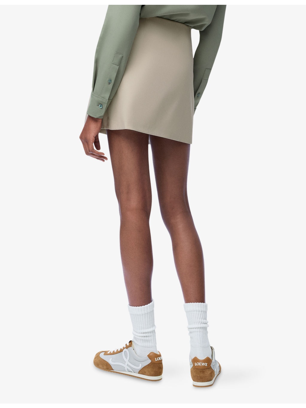 Gathered Tie-Belt Cotton-Silk Woven Mini Skirt - 4