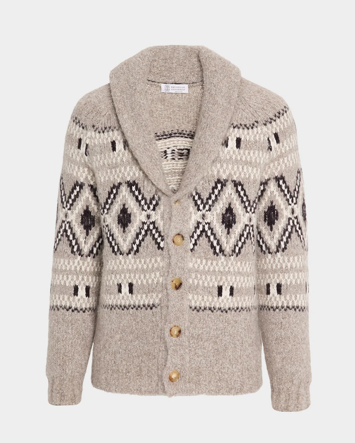 Men's Wool and Nylon Fair Isle Knit Cardigan - 1