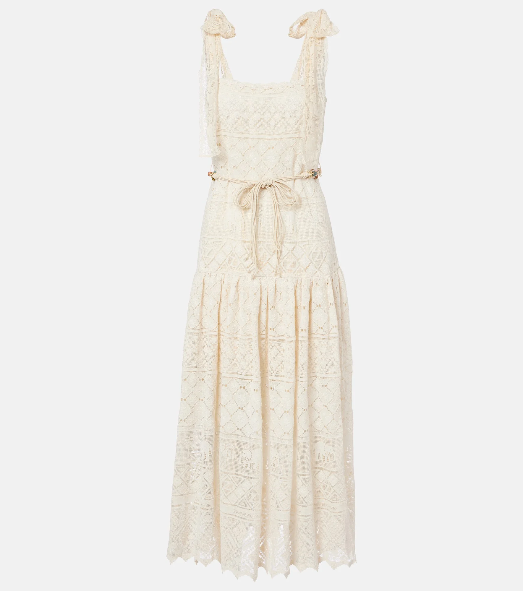 Indra belted cotton lace midi dress - 1