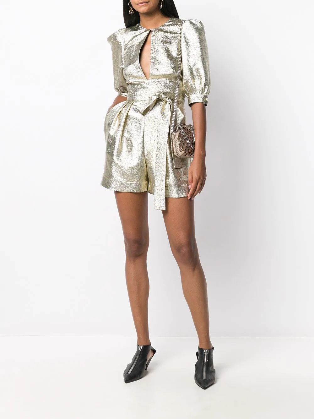 metallic glitter half-sleeves playsuit - 2