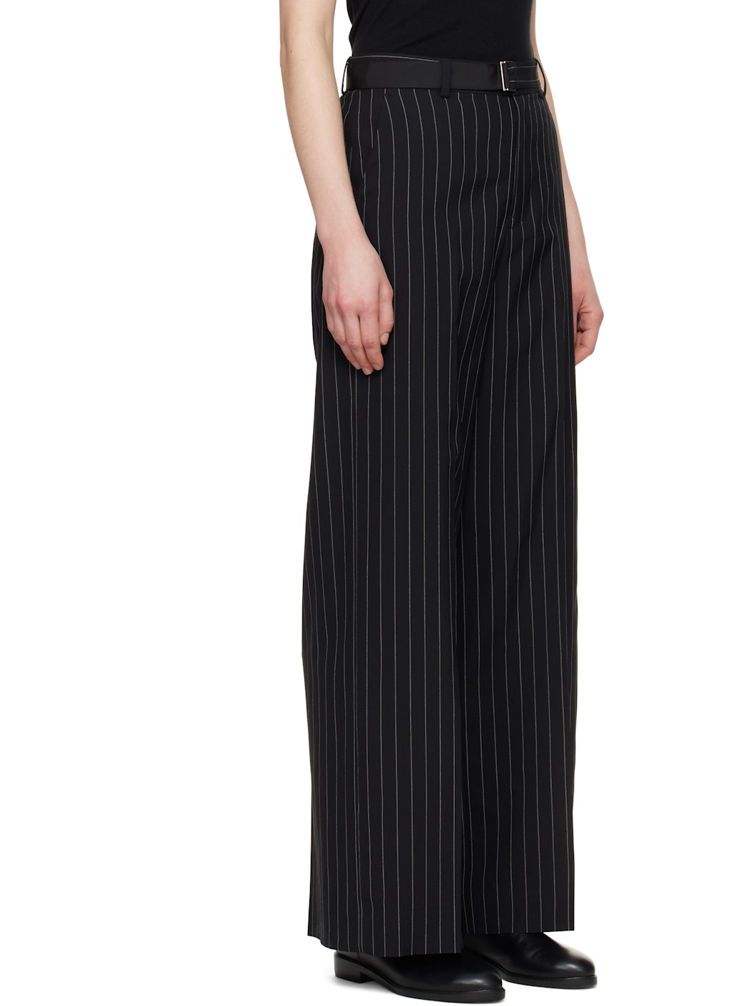 Black Wool Silk Suiting Trousers - 2