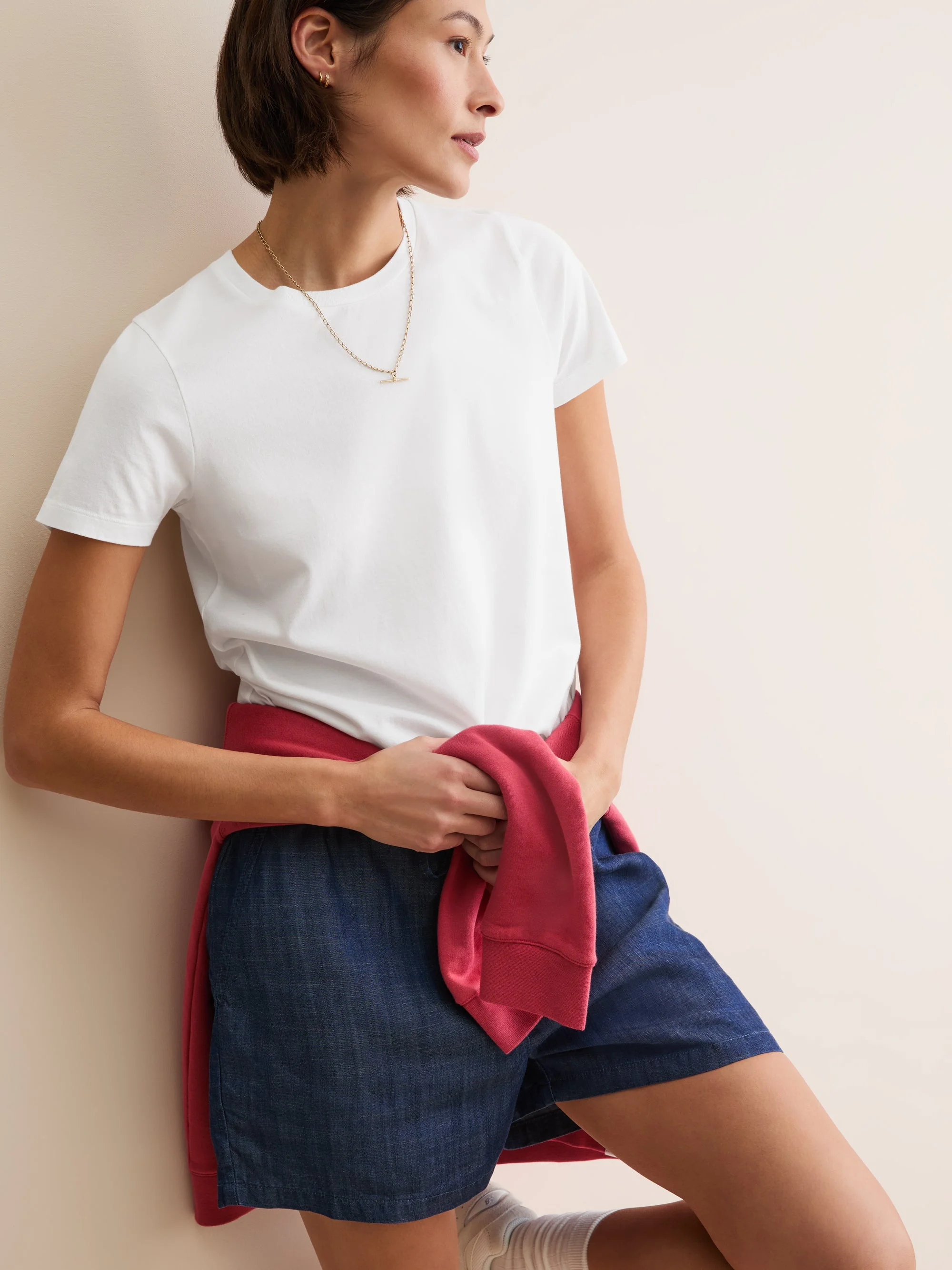Women's Crew Neck T-Shirt Cotton White - 1