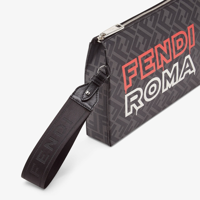 Clutch bag made of black and gray FF fabric. Features an internal compartment with zipper closure, c 5