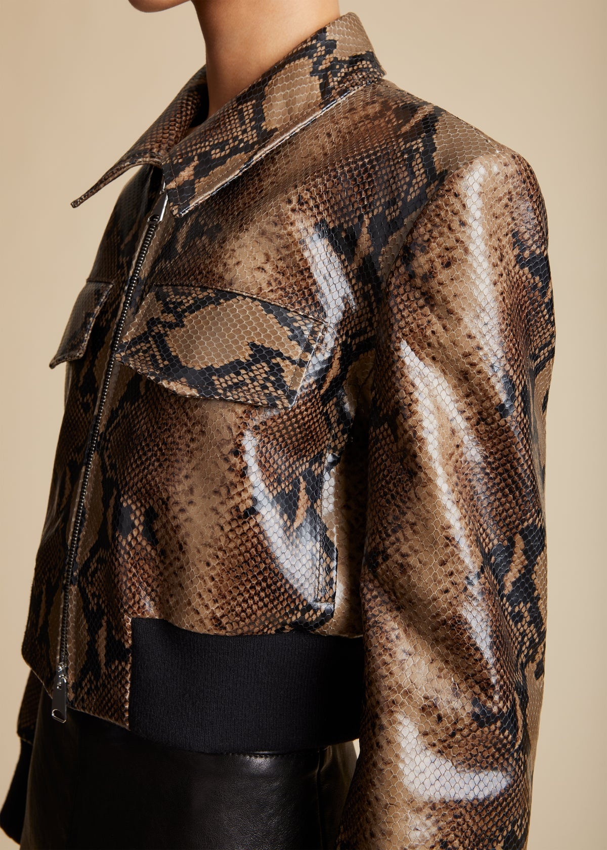 The Hector Jacket in Brown Python-Embossed Leather