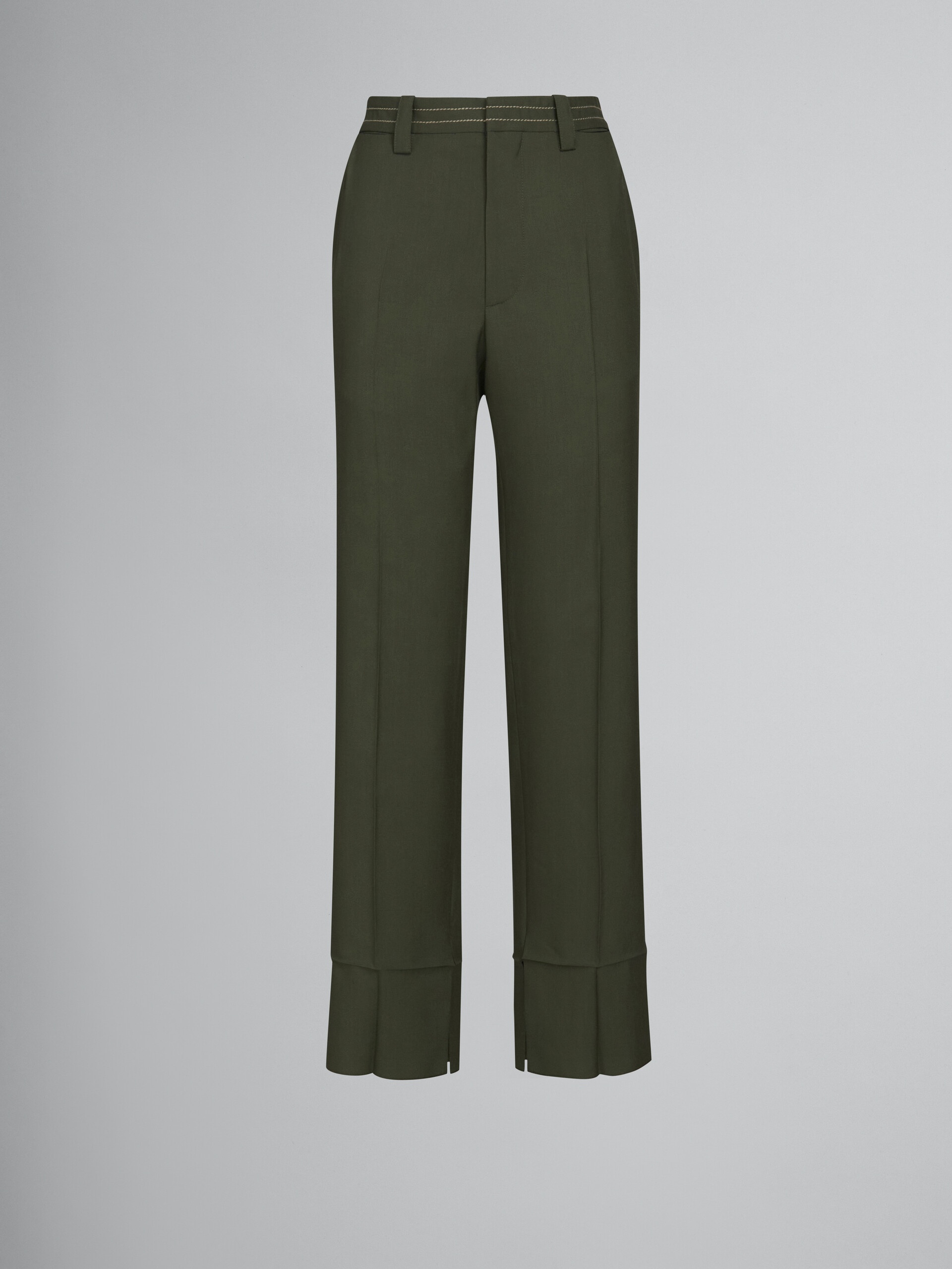 GREEN WOOL TROUSERS WITH PRESSED PLEATS - 1