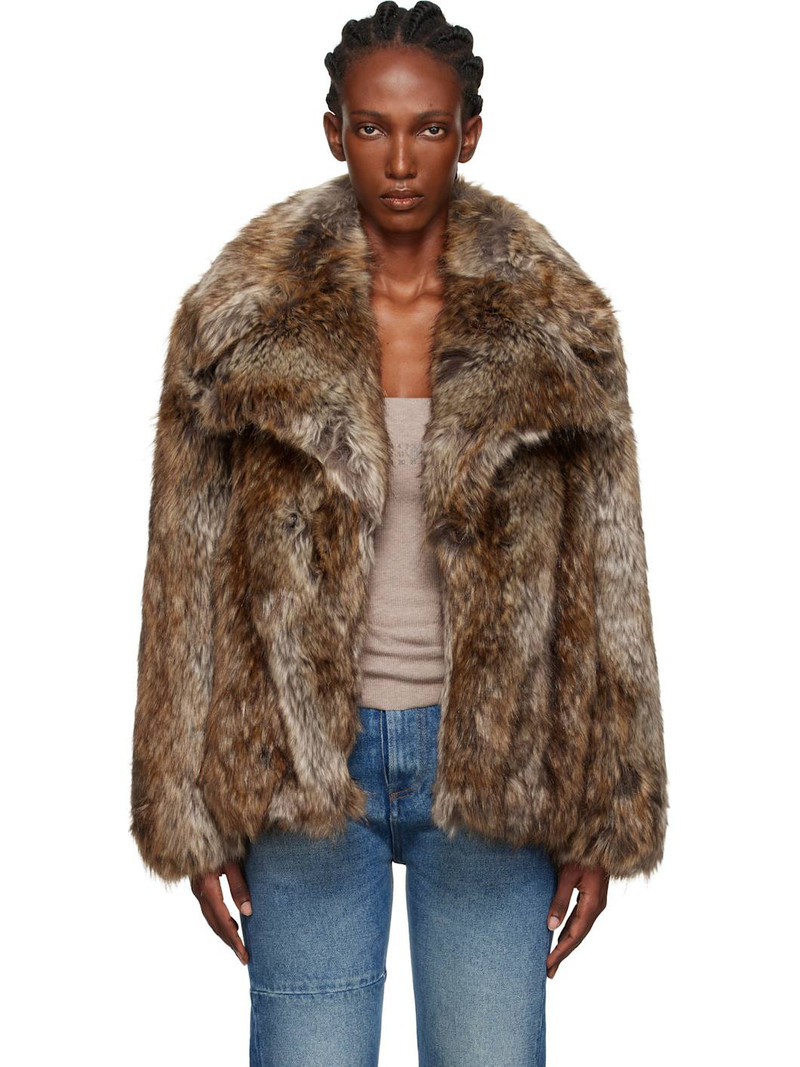 Brown & Beige Hook-Eye Faux-Fur Jacket 1