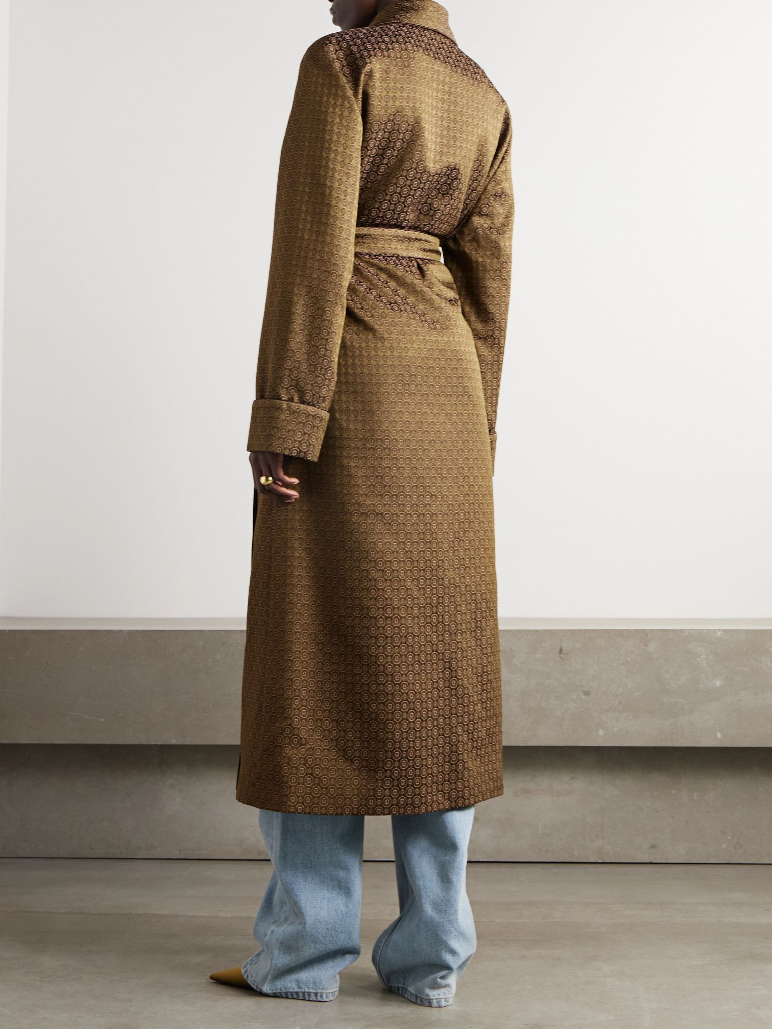 Belted jacquard coat Metallic - 4