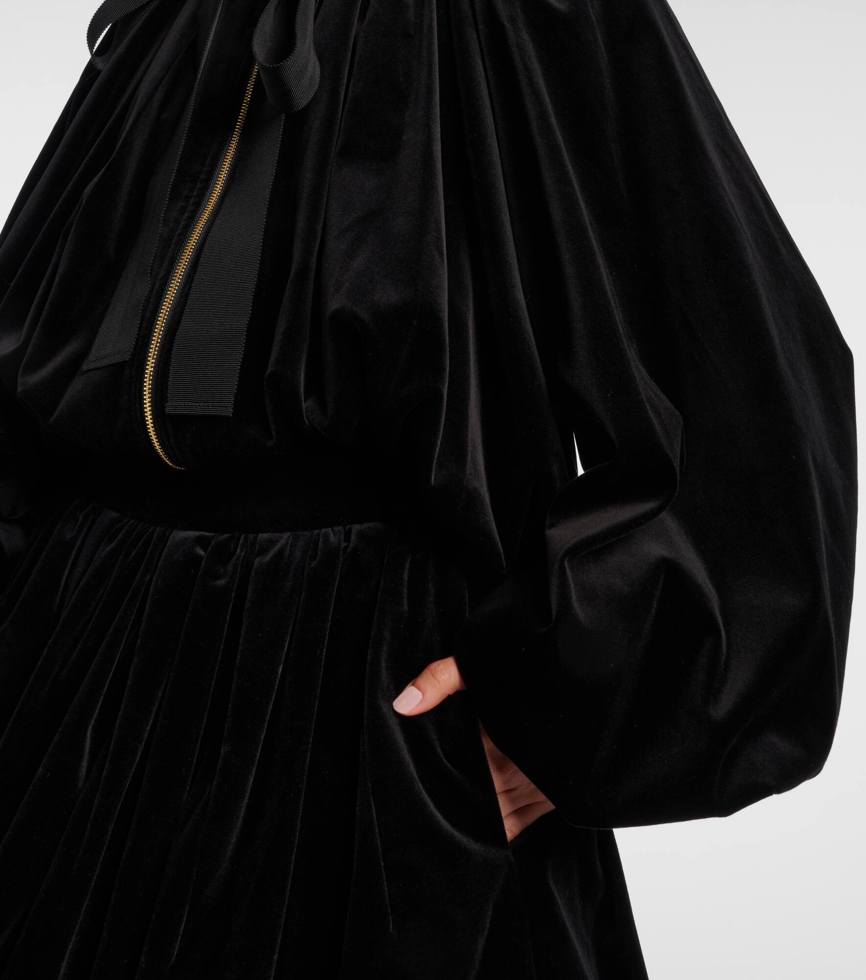 Bow-detail cotton-blend velvet jacket - 4