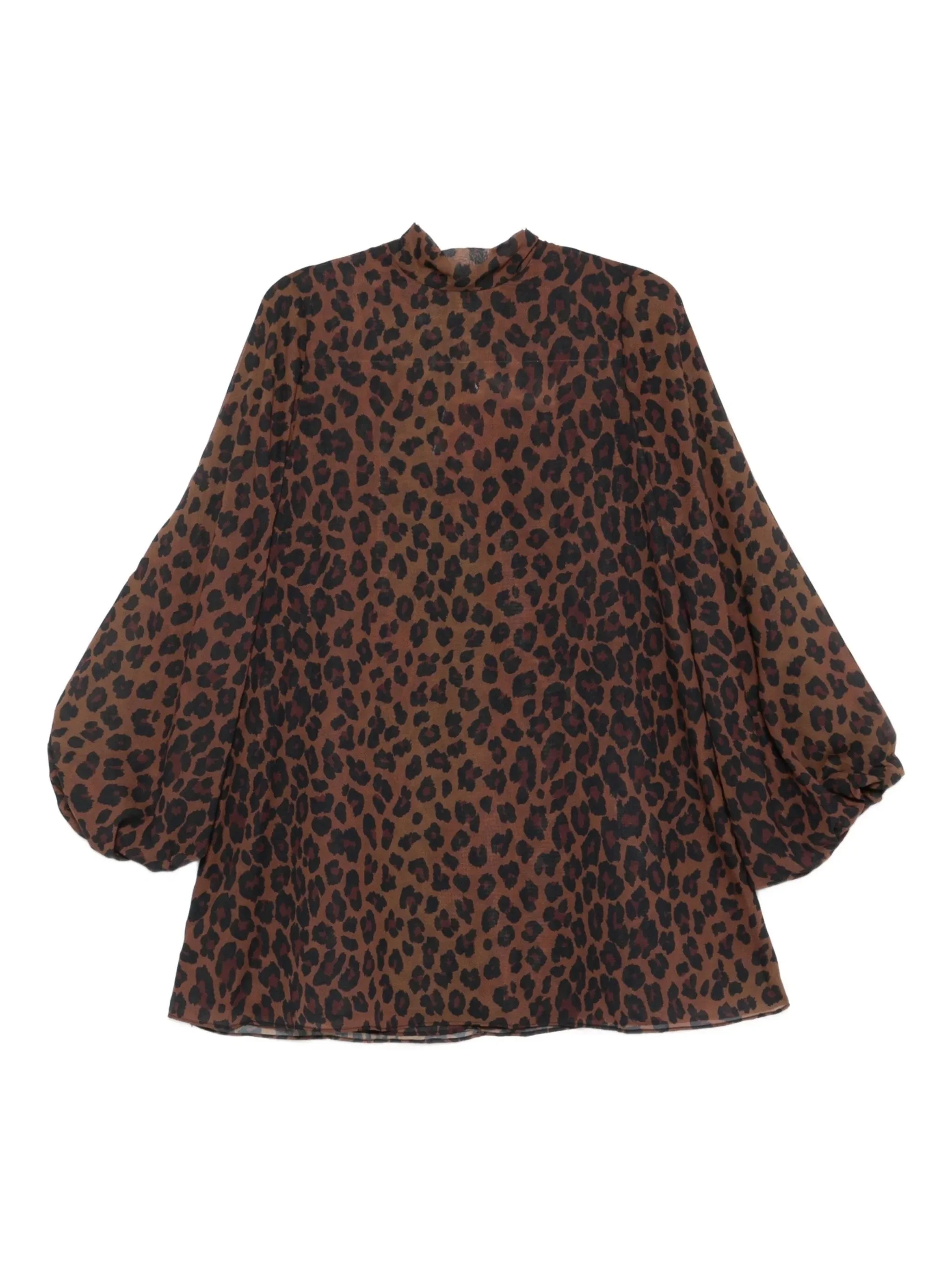 leopard-print high-neck mini dress - 1
