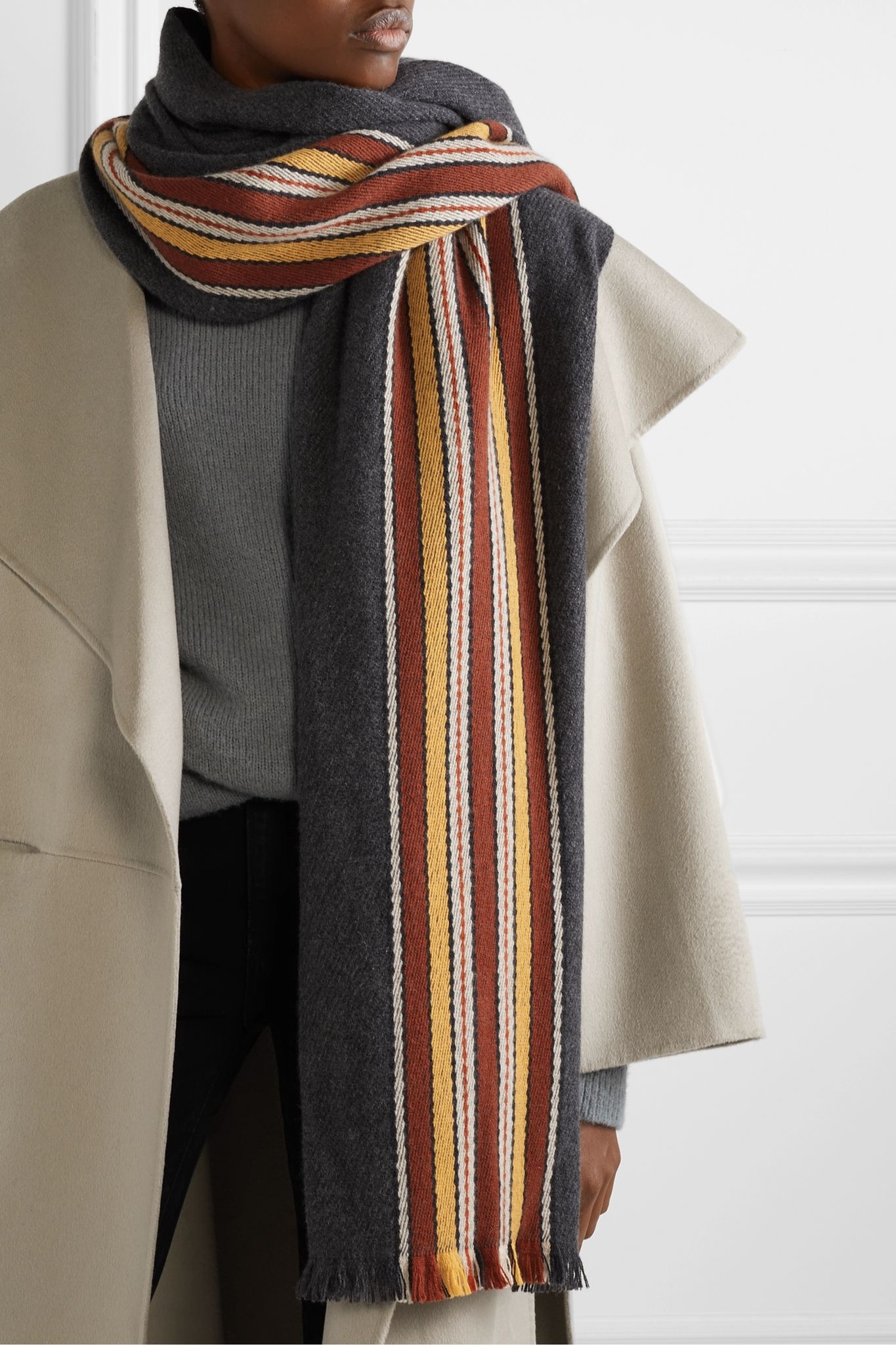 Striped fringed cashmere scarf - 2