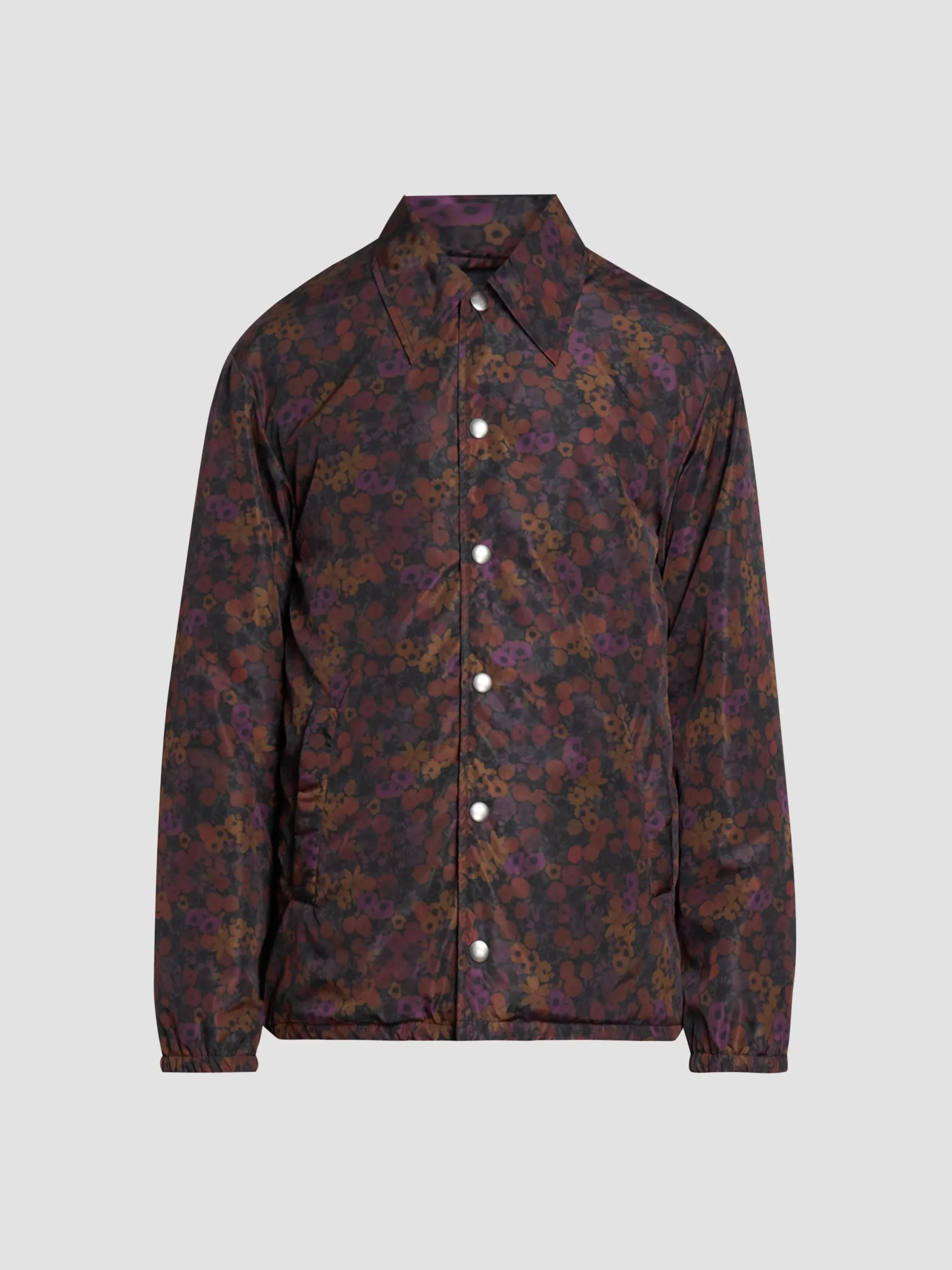 Men's Floral-Print Nylon Coach's Jacket - Brown - 1