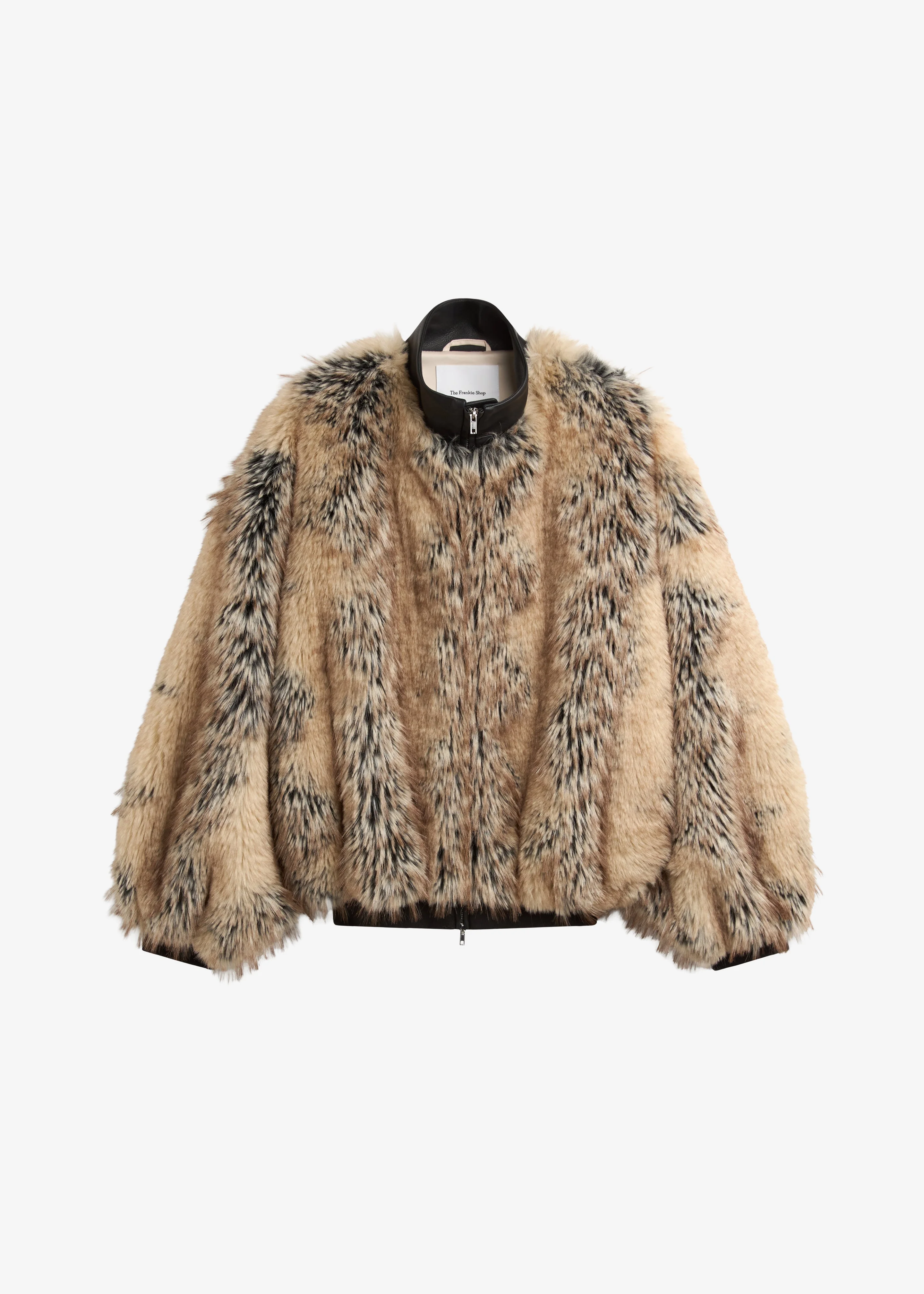 Gina Faux Fur Bomber Jacket - Beige Combo - 1