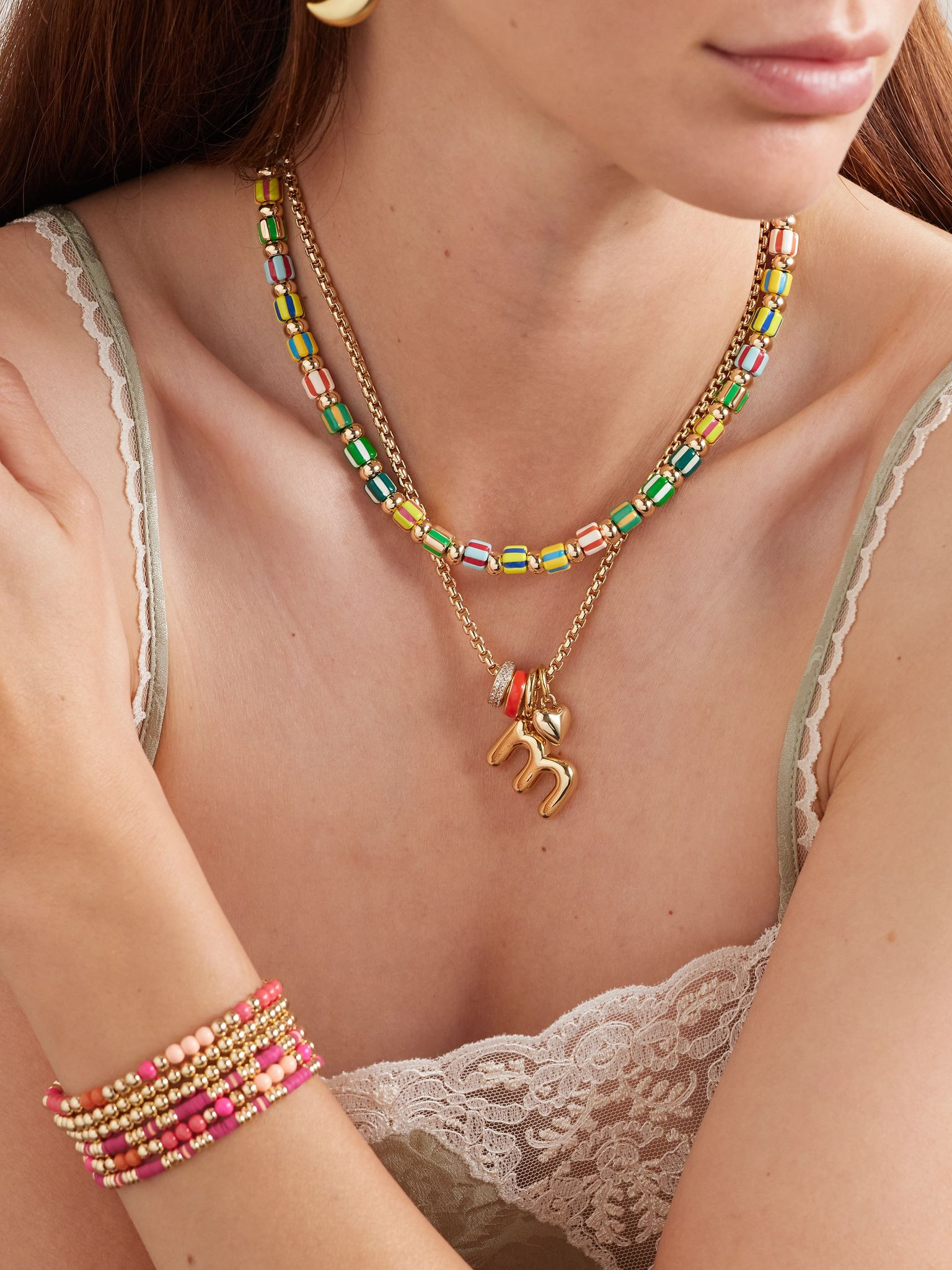 Puffy Initial gold-tone, enamel and cubic zirconia necklace Gold - 5