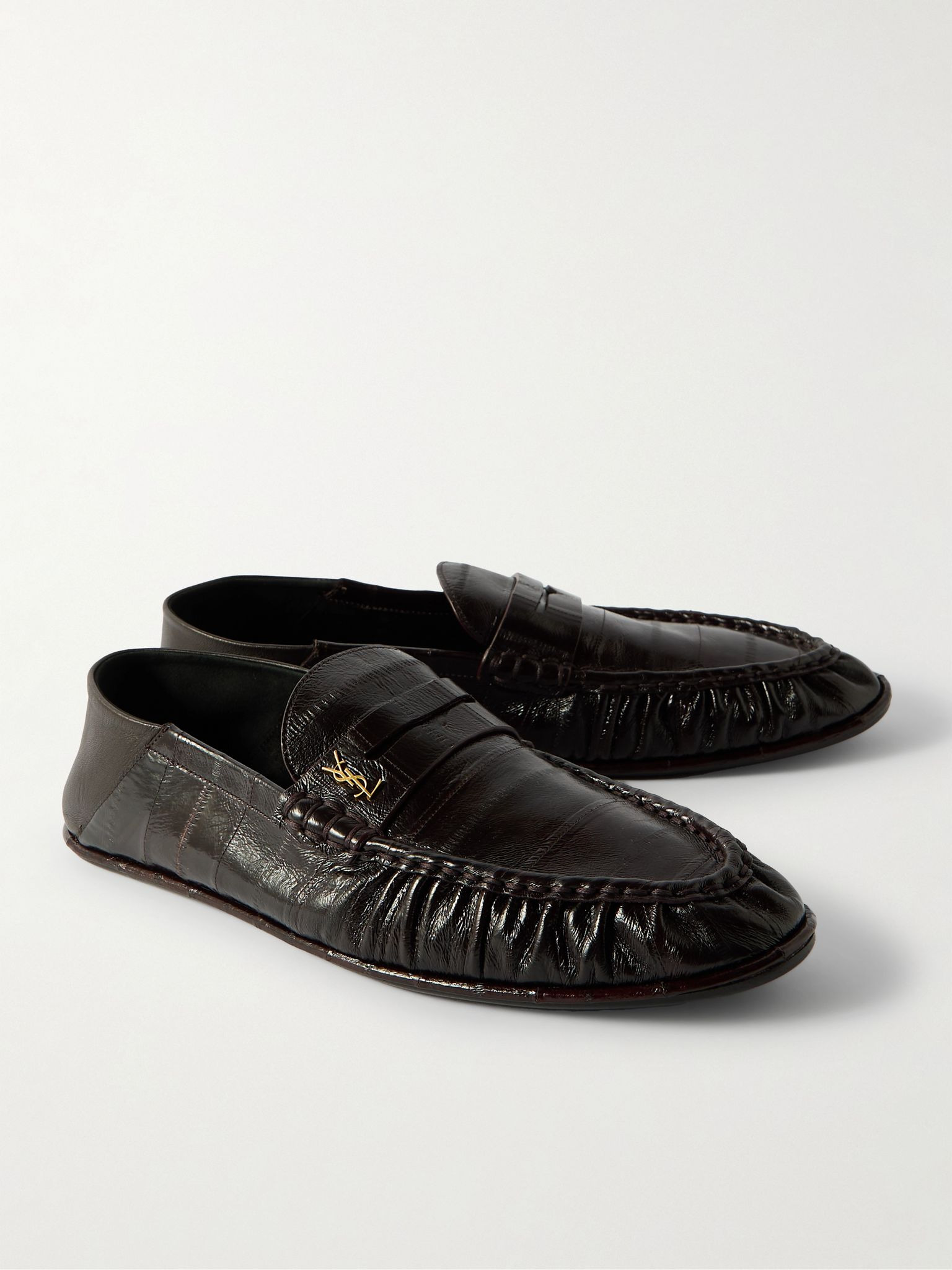 Le Loafer Logo-Embellished Collapsible-Heel Leather Penny Loafers Brown - 4