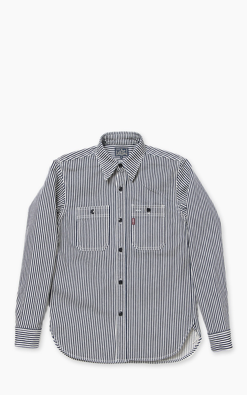 D5335H 14OZ HEAVY JAPANESE HICKORY STRIPE WORK SHIRT INDIGO - 1