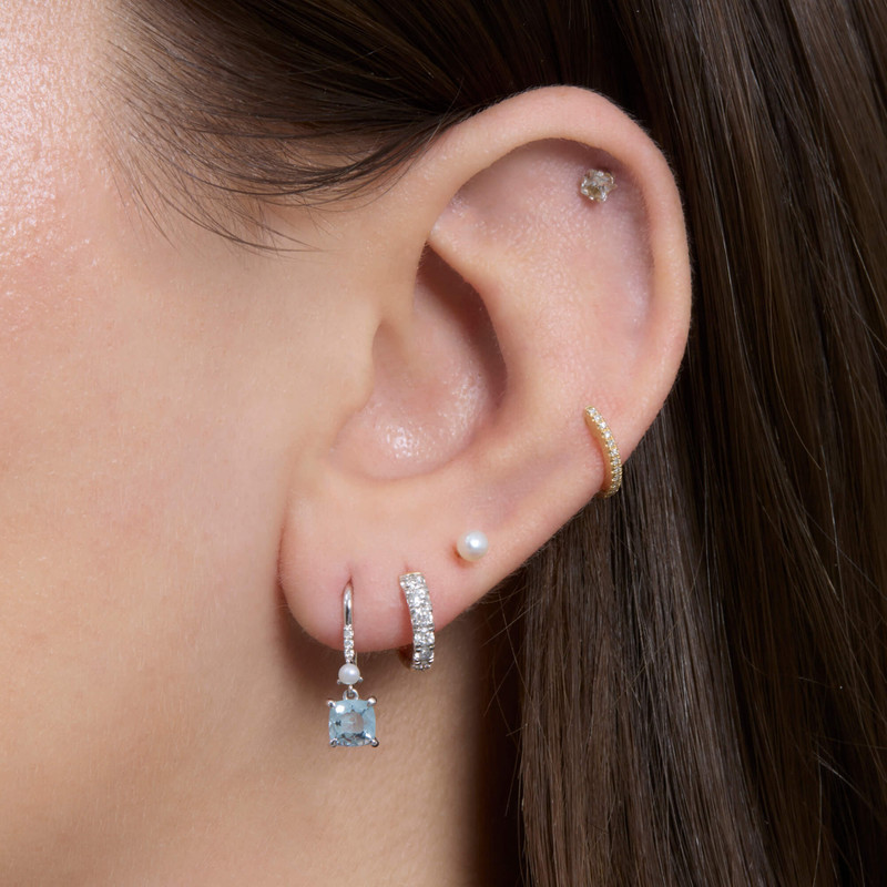 Cushion Cut Aquamarine and Pearl Drop Earrings 6