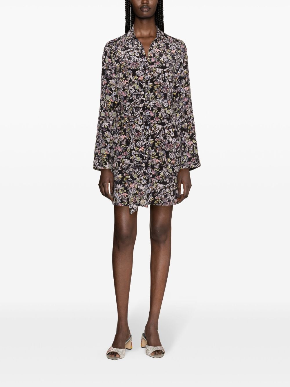 botanical-print silk shirtdress - 2