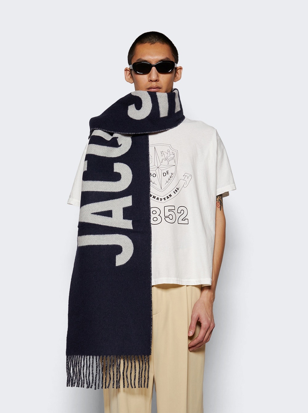 Fringed Logo Scarf Navy - 2