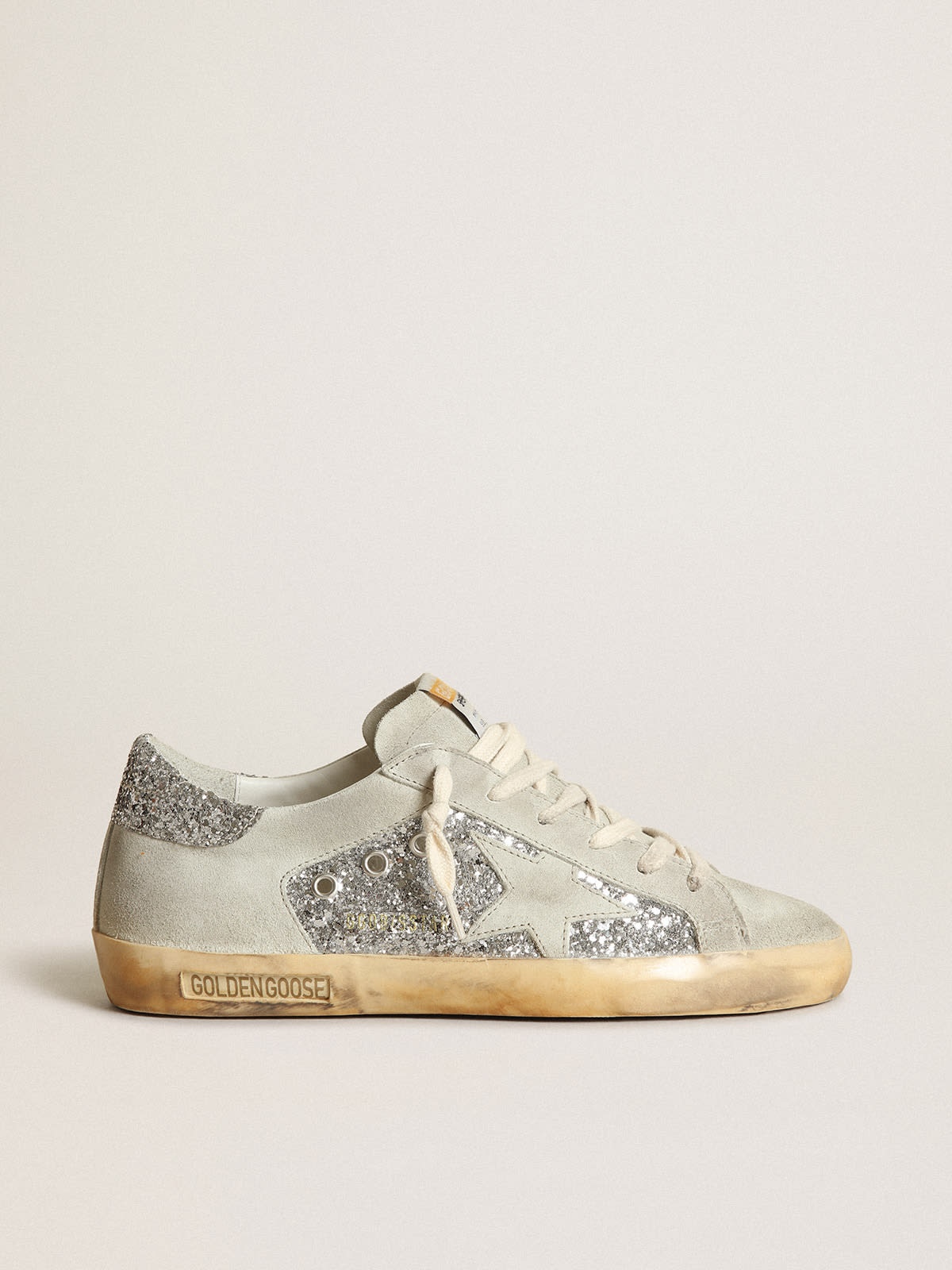 Super-Star sneakers in silver glitter with ice-gray suede star and inserts - 1