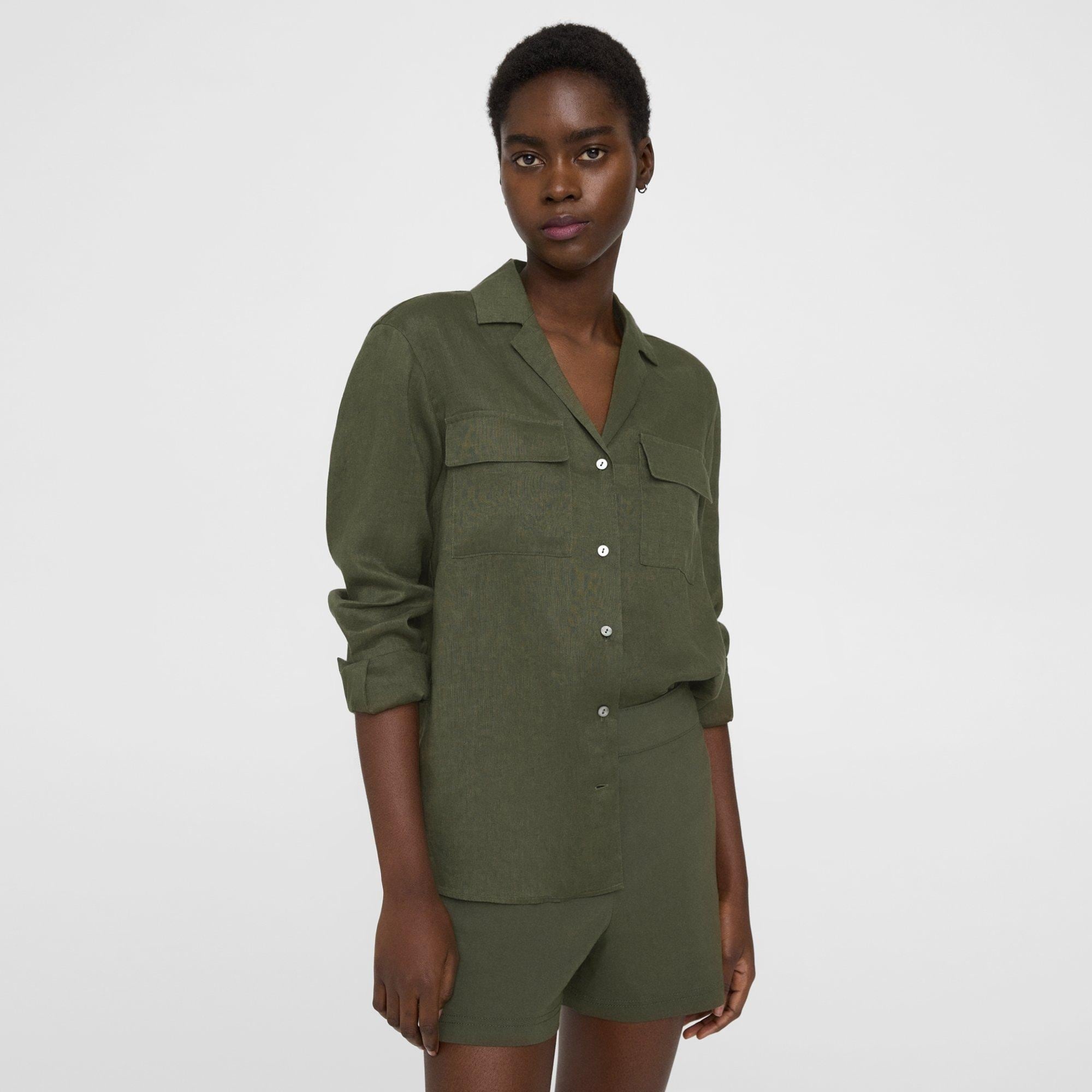 Oversized Patch Pocket Shirt in Relaxed Linen - 2