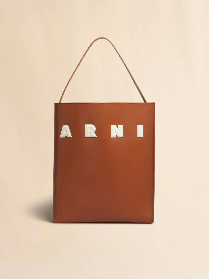 BROWN AND WHITE LEATHER MUSEO HOBO BAG WITH PATCHES - 1