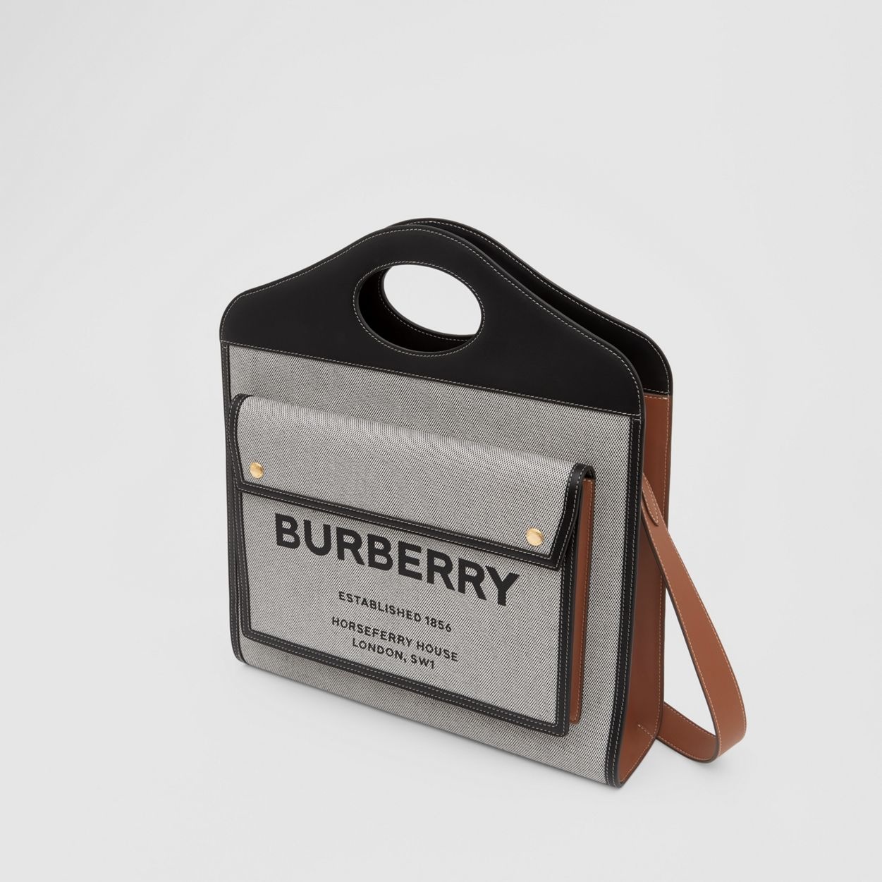 Medium Two-tone Canvas and Leather Pocket Bag - 4