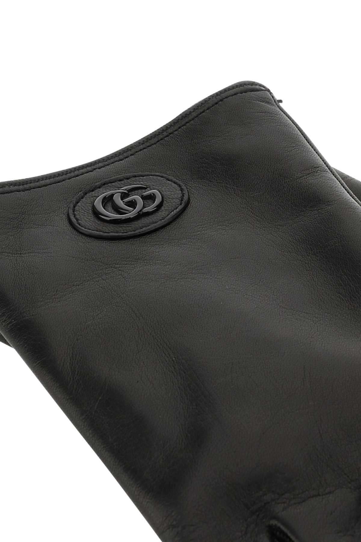 Gucci Men Black Leather Gloves - 2
