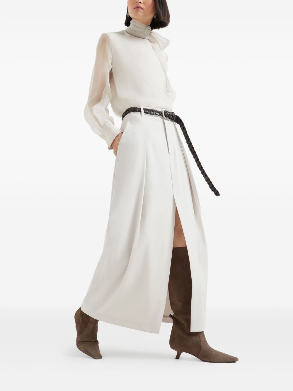 pleated front-split maxi skirt - 3
