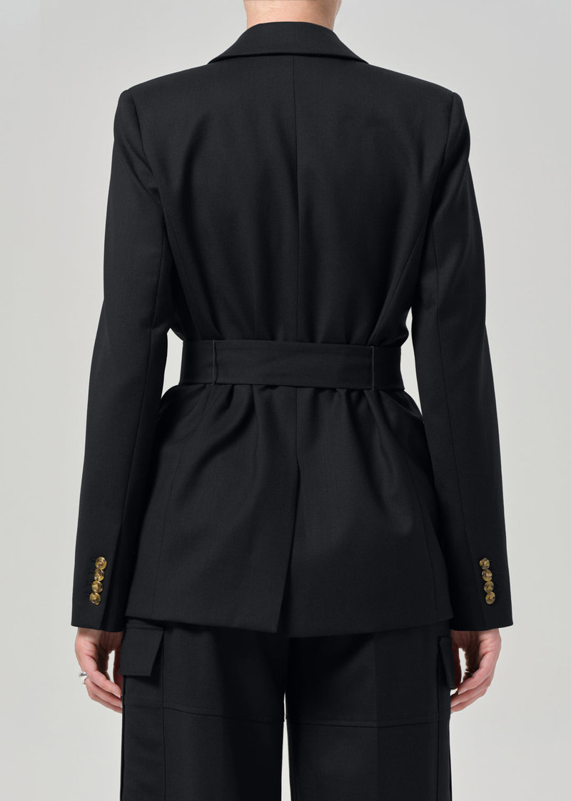 Belted Peak Label Blazer In Black 3