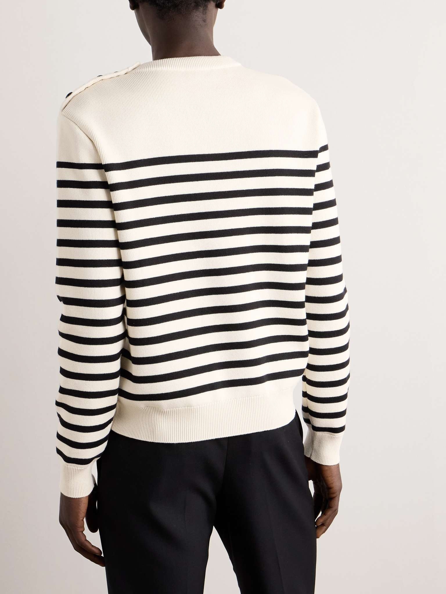 【CELINE】border sweater/WH triomphe crew neck sweater in aran wool - ECRU / NAVY | CELINE