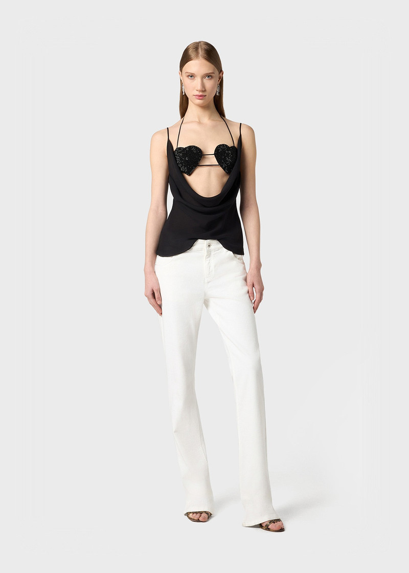 Blumarine GEORGETTE TOP WITH RHINESTONE HEARTS outlook