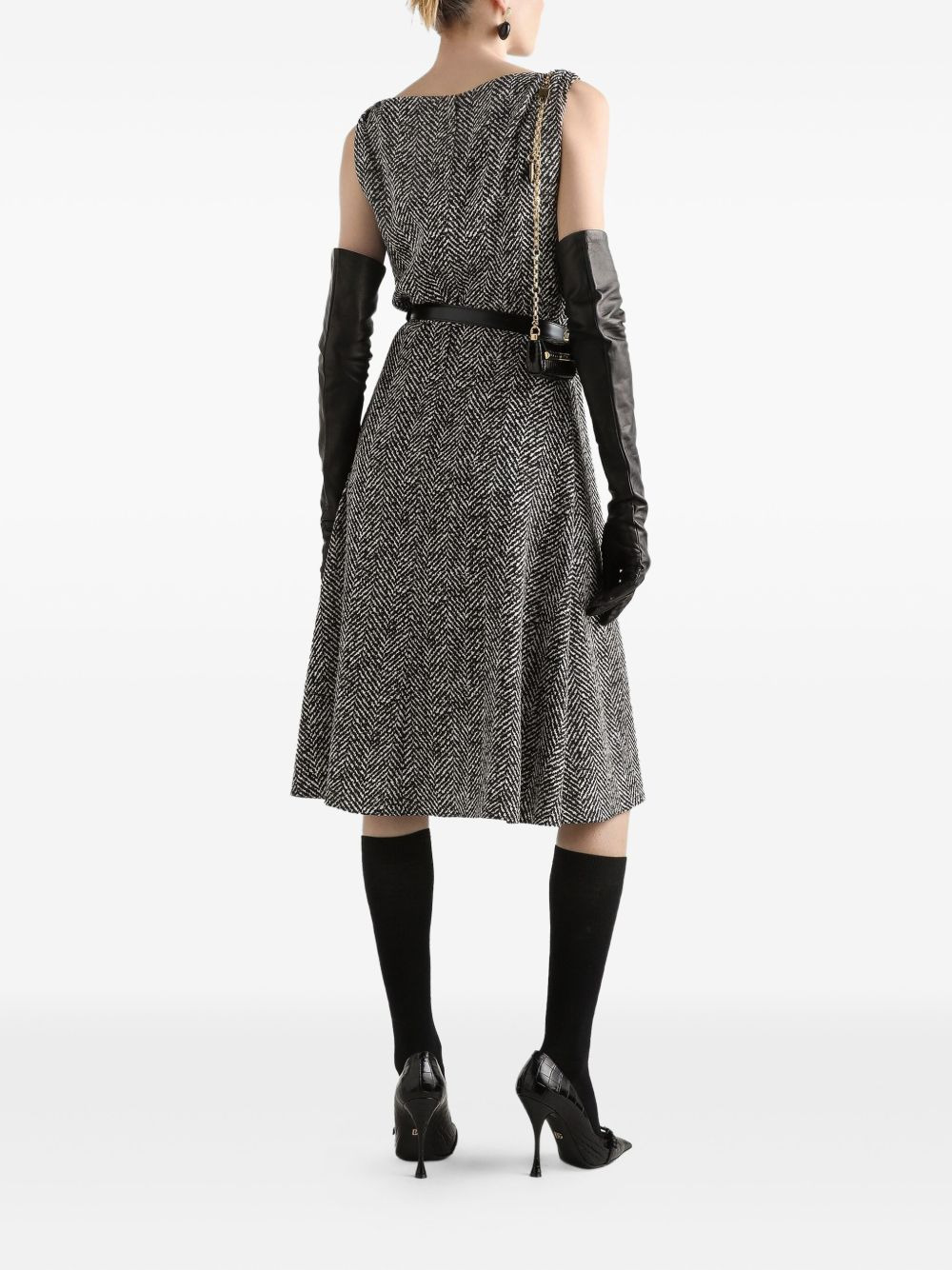 herringbone sleeveless midi dress - 3