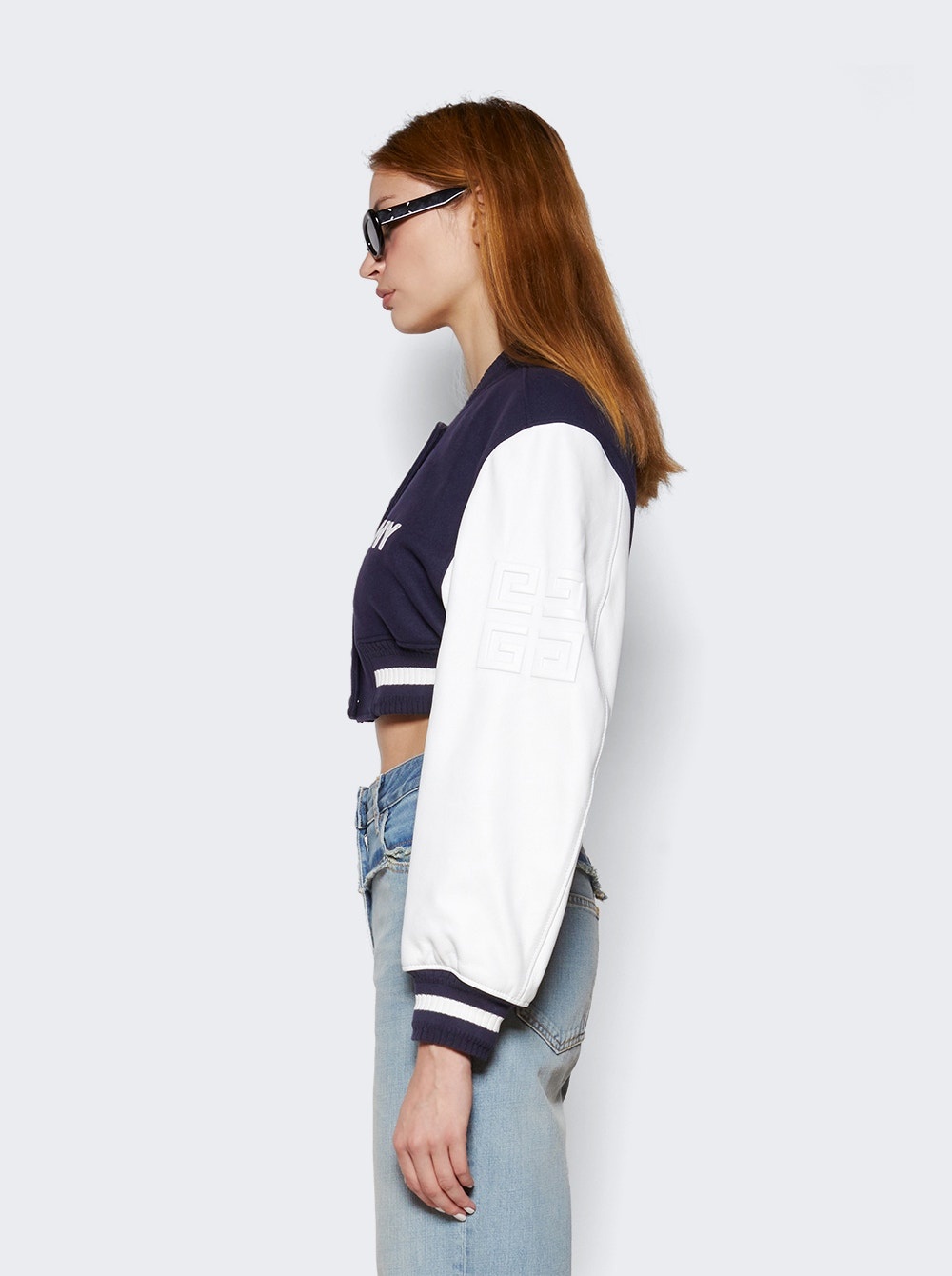 Cropped Varsity Jacket Navy and White - 4