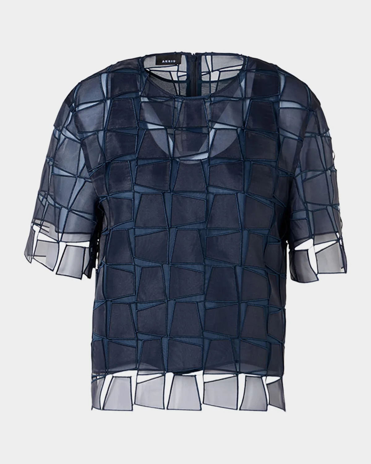 Trapezoid Embroidered Organza Blouse - 1