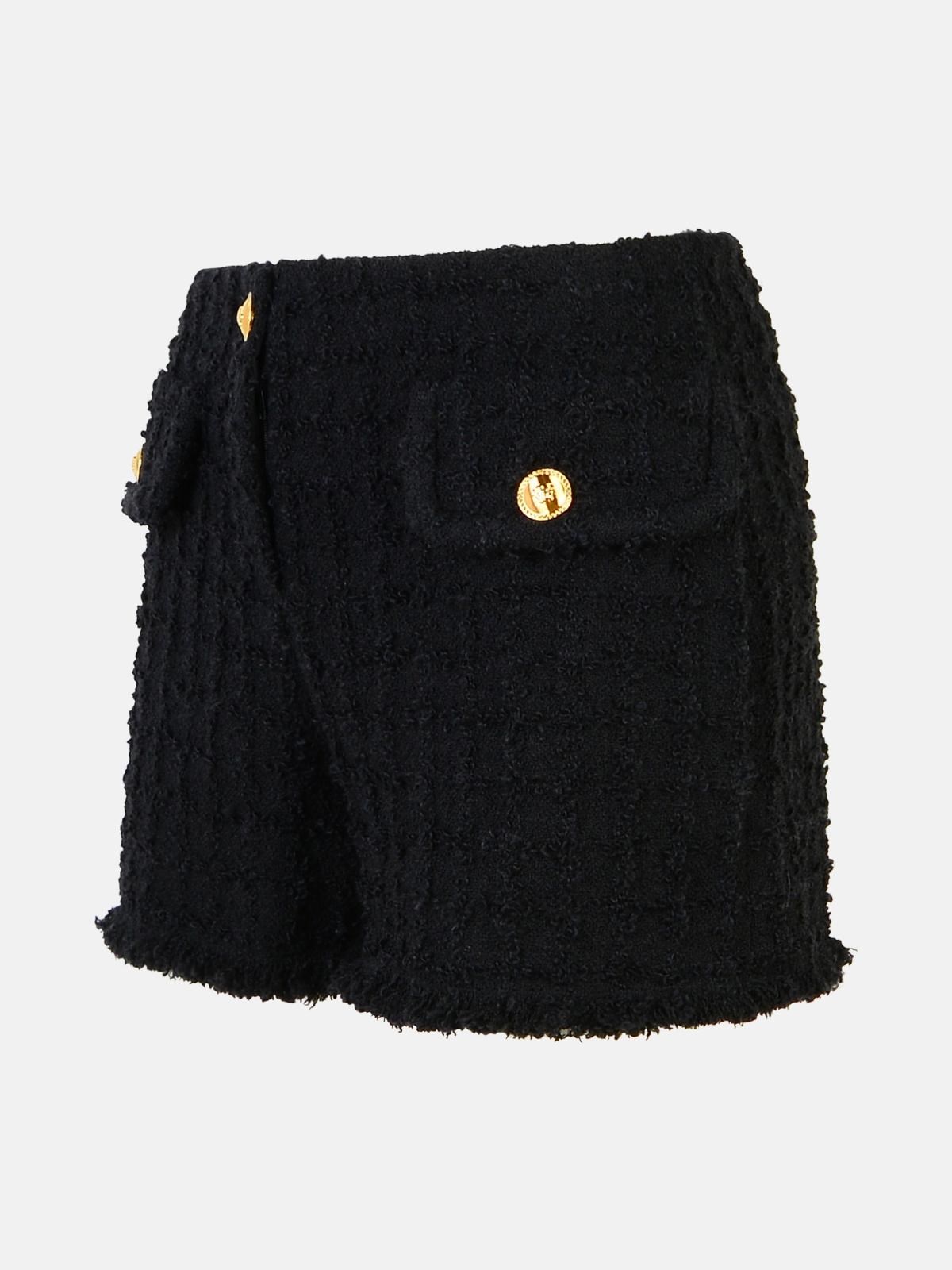 BLACK VIRGIN WOOL BLEND SHORTS - 2