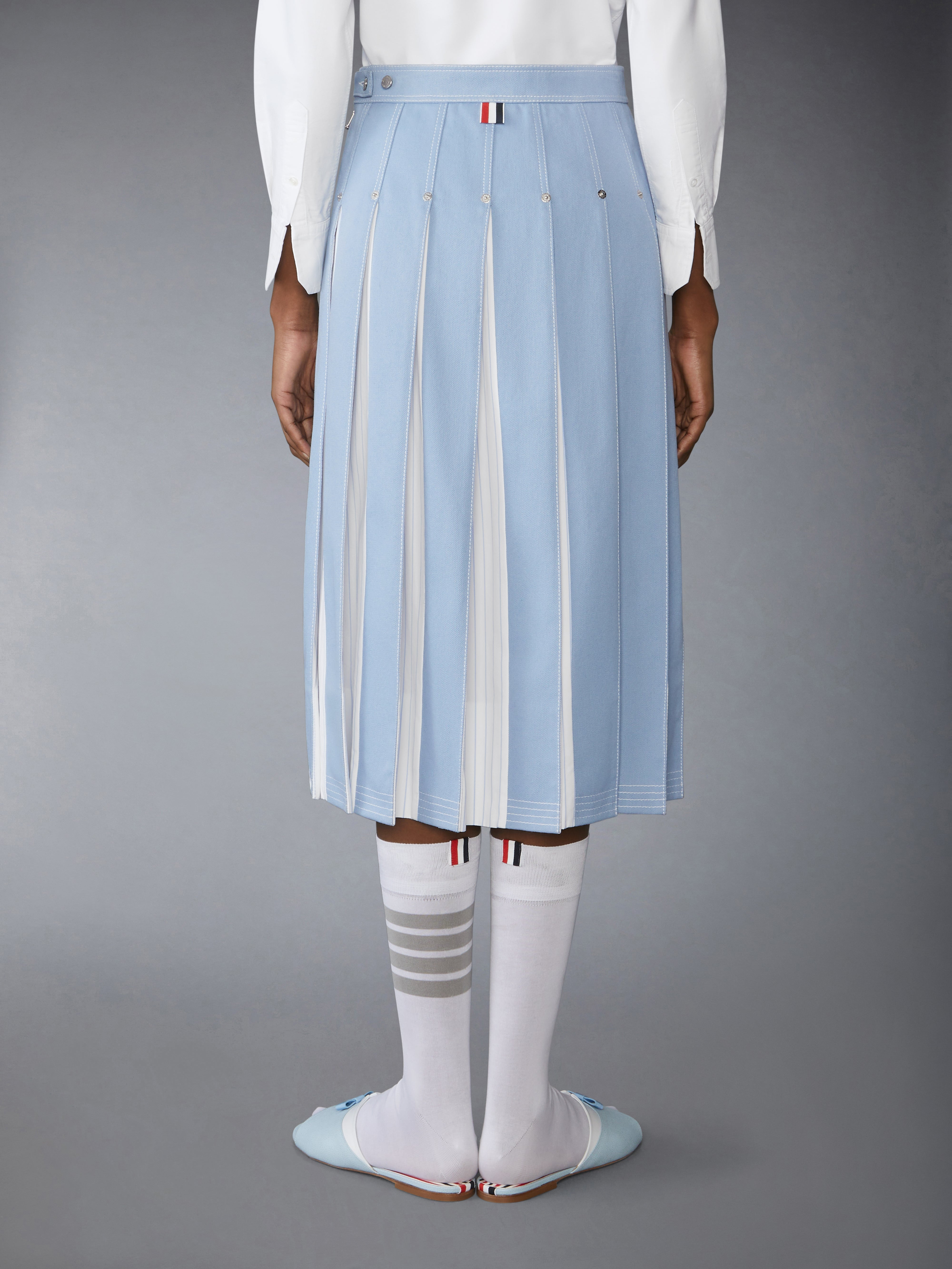 DENIM COMBO DROPPED BACK PLEATED SKIRT - 4