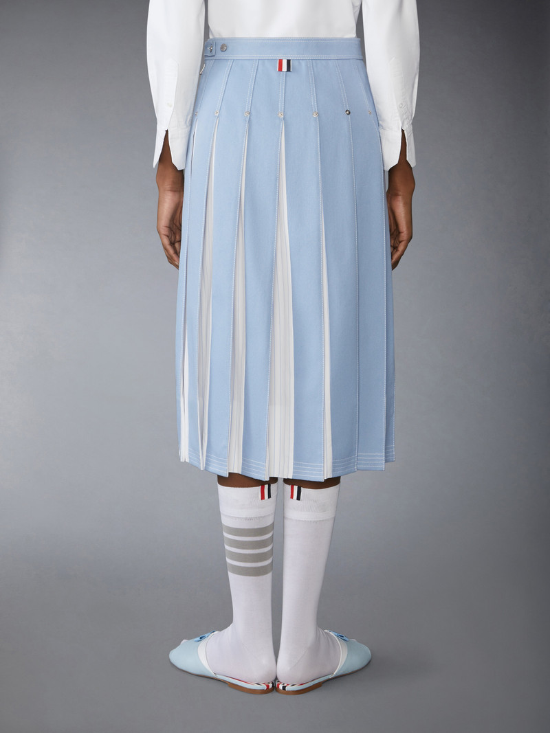 DENIM COMBO DROPPED BACK PLEATED SKIRT 4