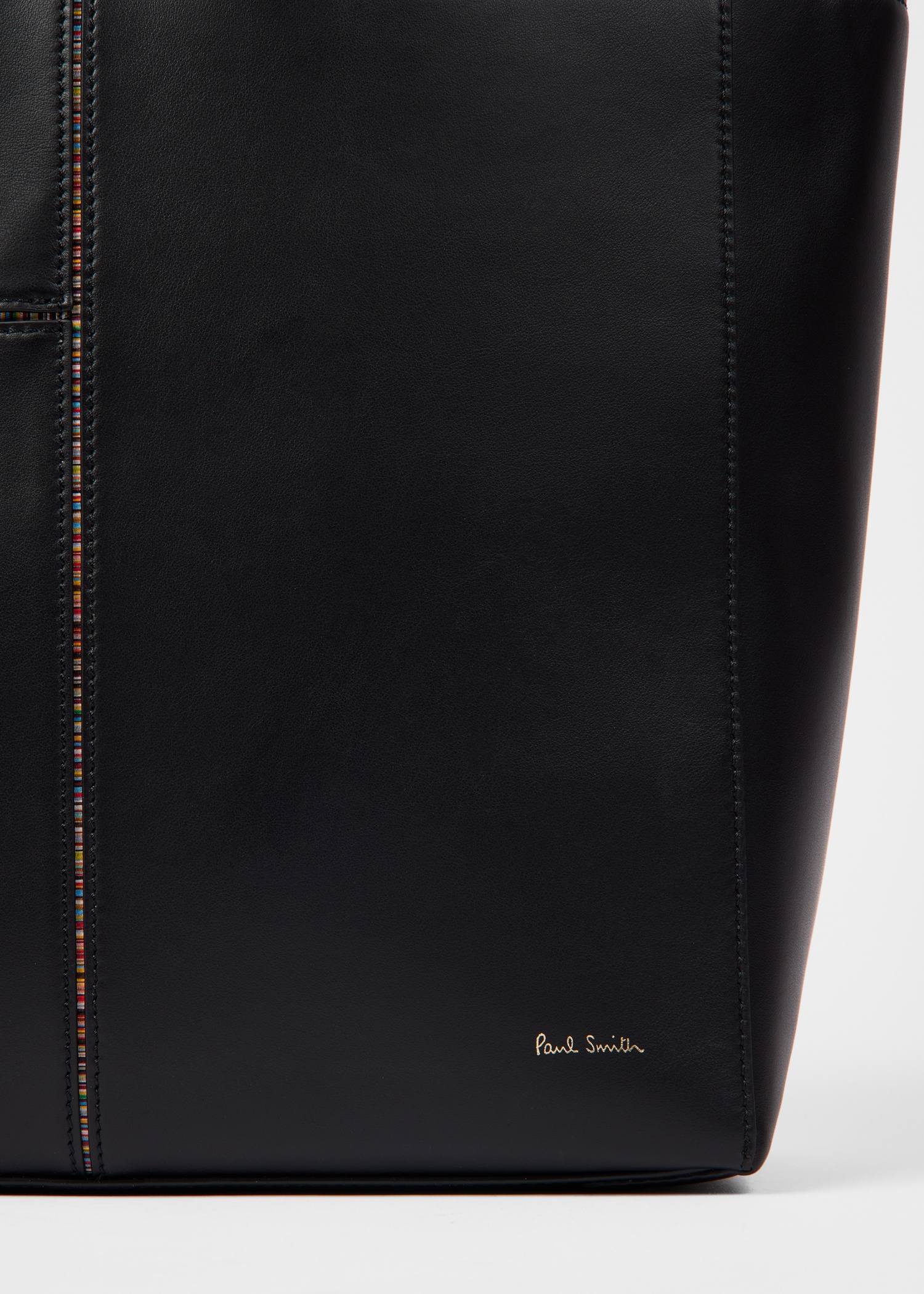 Women's Black Leather 'Signature Stripe' Trim Tote Bag - 8