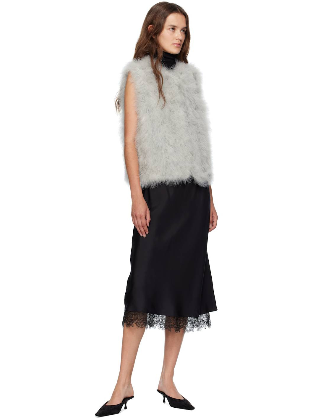 Green Cropped Feather Vest - 4