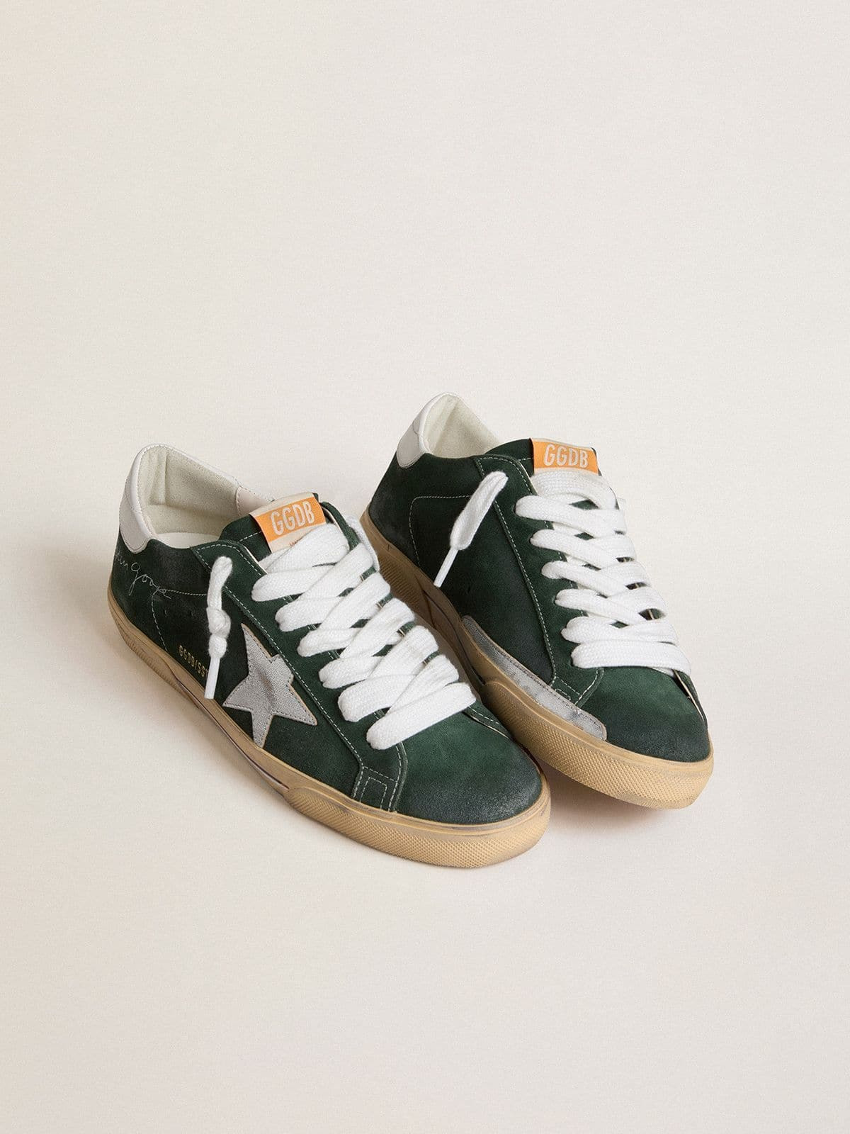 Men's Super-Star in green suede with silver metallic leather star and leather heel tab - 2