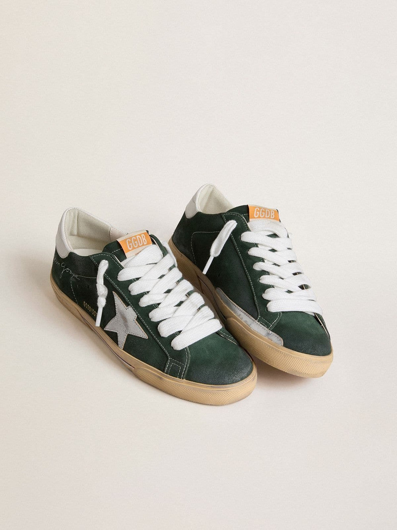 Golden Goose Men's Super-Star in green suede with silver metallic leather star and leather heel tab outlook