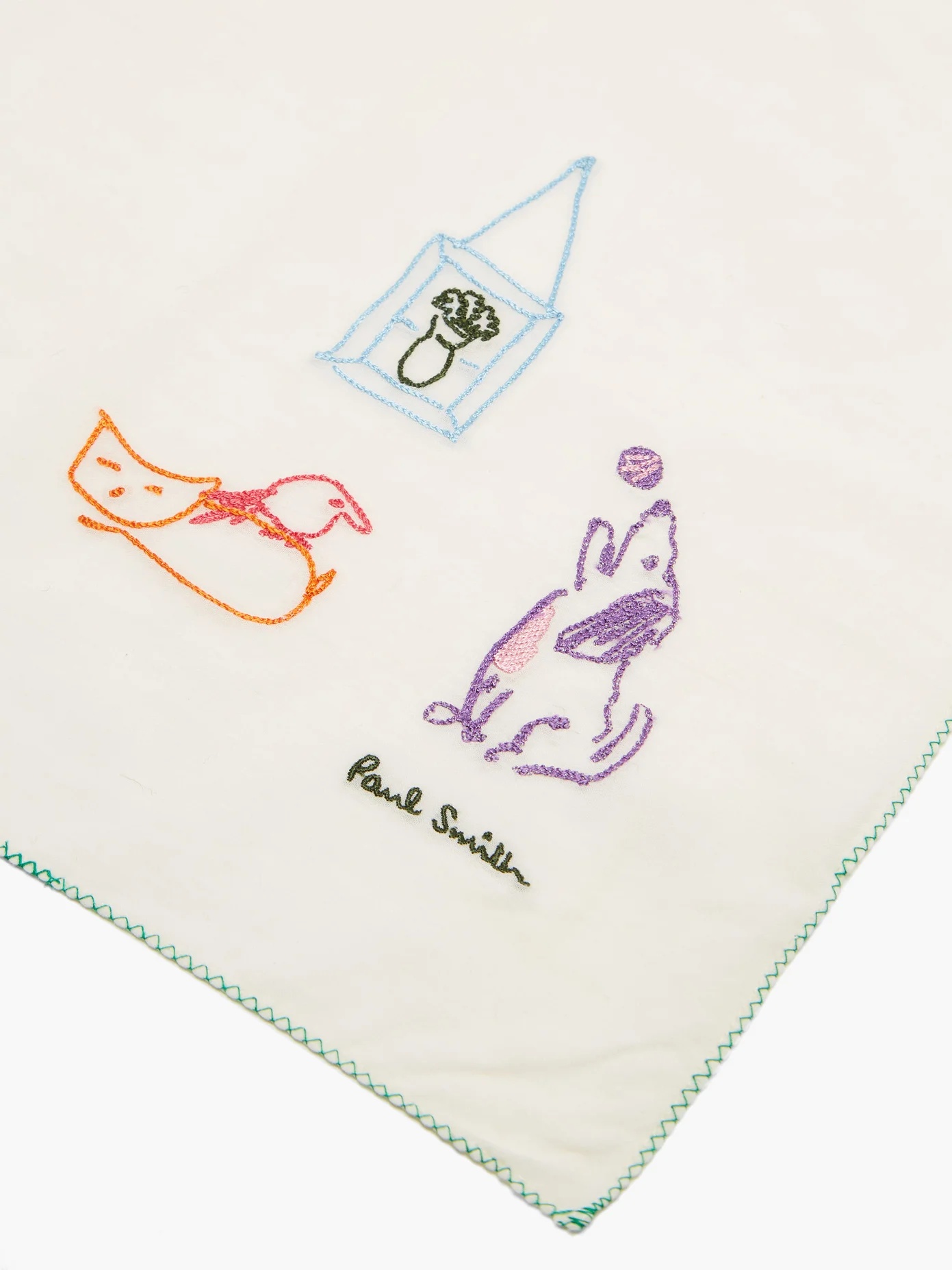 Drawing-embroidered cotton pocket square - 2