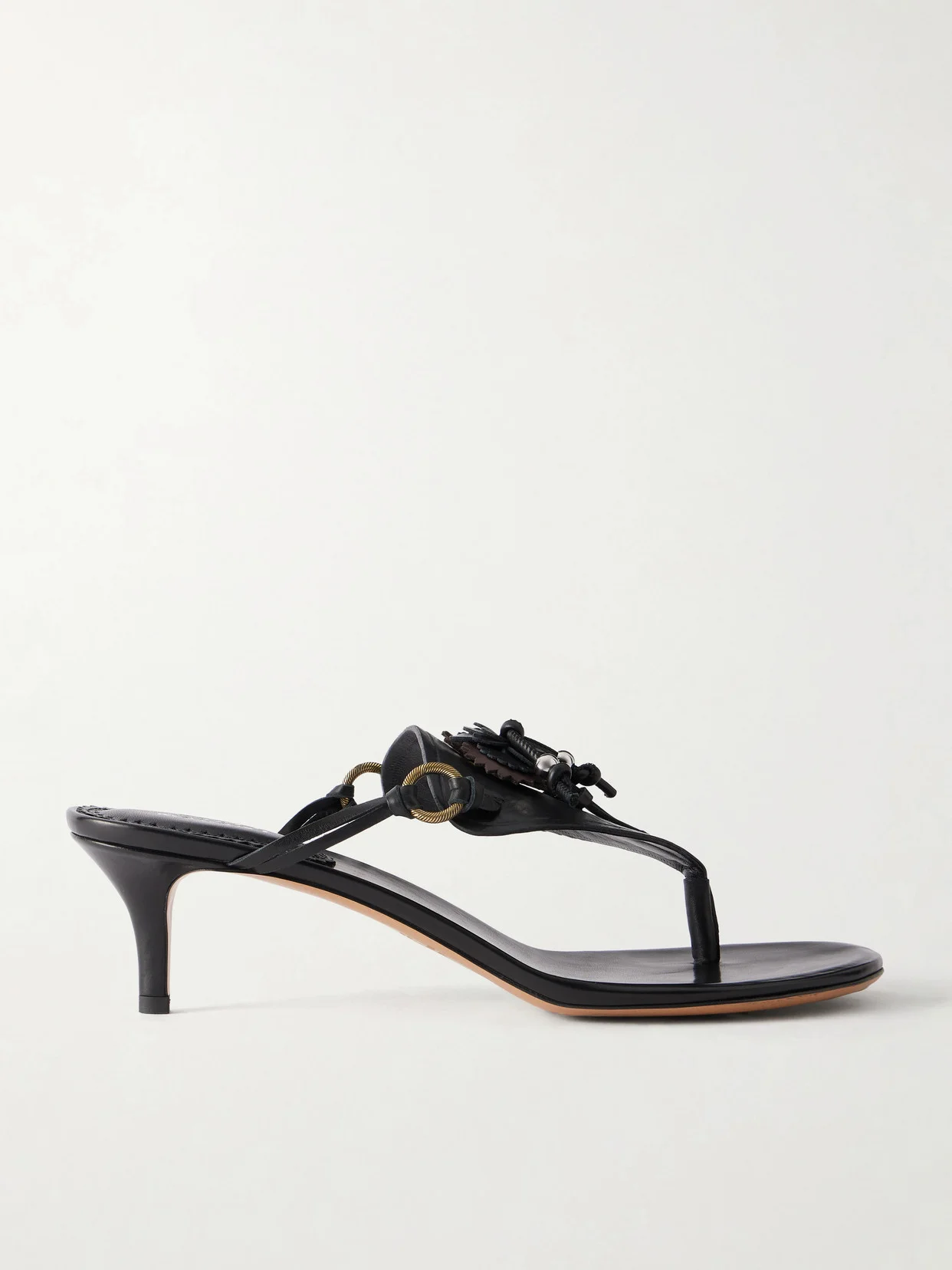 Leather Thong Embellished Sandals - 1