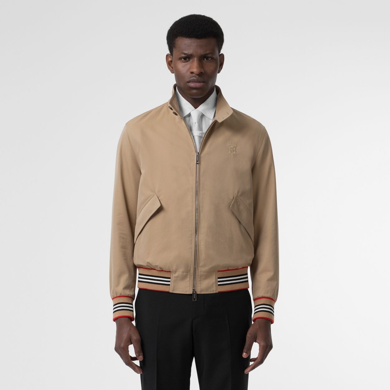 Icon Stripe Detail Cotton Gabardine Harrington Jacket - 7